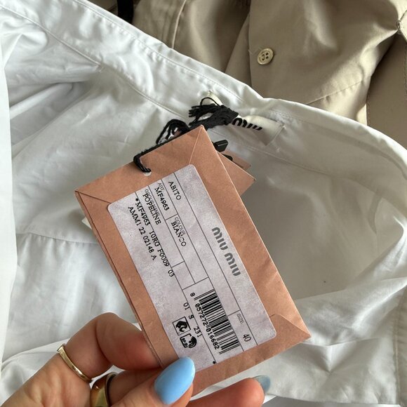 ❌SOLD❌NWT Miu Miu Shirt Dress Mini Length In White Sz 40 Long Sleeves Logo - Picture 3 of 9